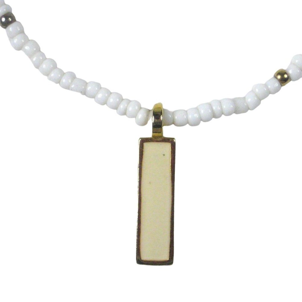 LE Necklace Women Choker 17 in Strand Goldtone Enamel Pendant Yellow White Beads